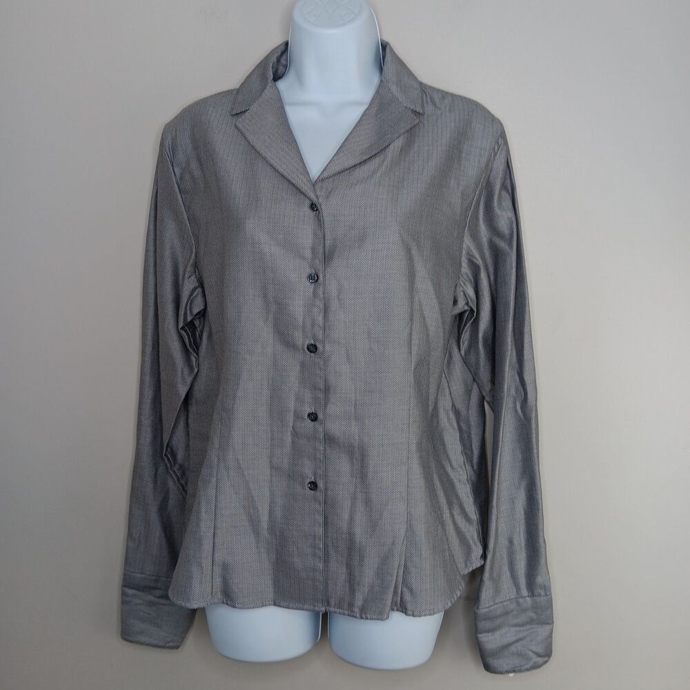 Talbots Shirt Women Size 14 Button Down Herringbone Tailored Career Professional